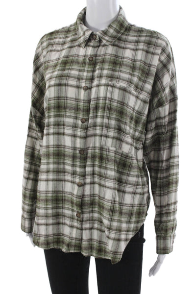 Blu Pepper Womens Basic Plaid Green Collared Button-Up Long Sleeve Rayon Size M