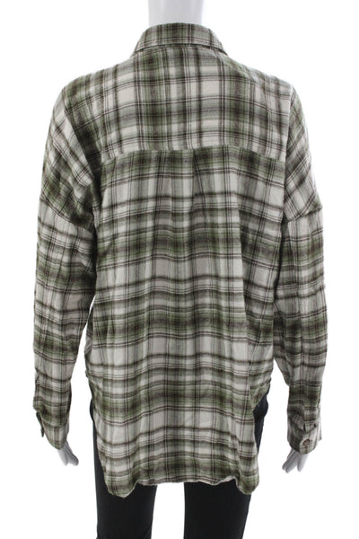 Blu Pepper Womens Basic Plaid Green Collared Button-Up Long Sleeve Rayon Size M