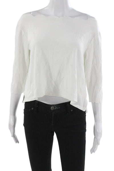 Eri + Ali Womens Cropped Boat Neck 3/4 Sleeve White T-Shirt Size M