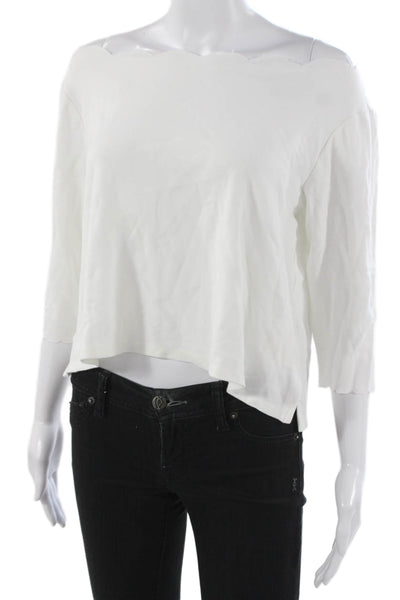 Eri + Ali Womens Cropped Boat Neck 3/4 Sleeve White T-Shirt Size M