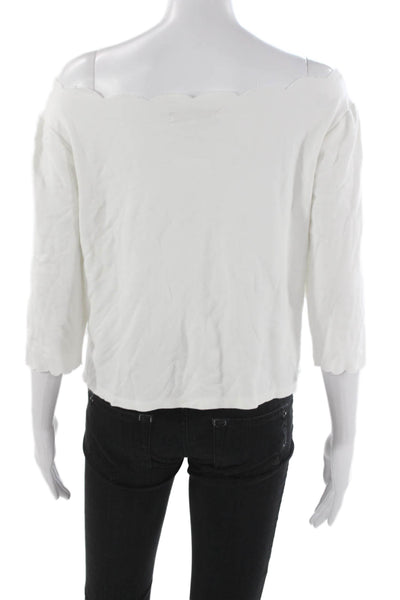 Eri + Ali Womens Cropped Boat Neck 3/4 Sleeve White T-Shirt Size M
