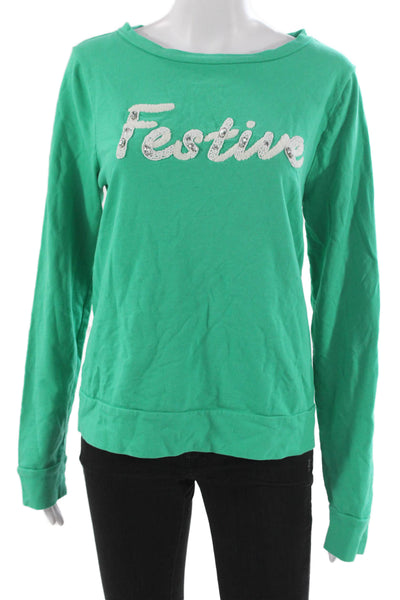 Lilly Pulitzer Women Green Cotton Boat Neck Long Sleeve Pullover Size L