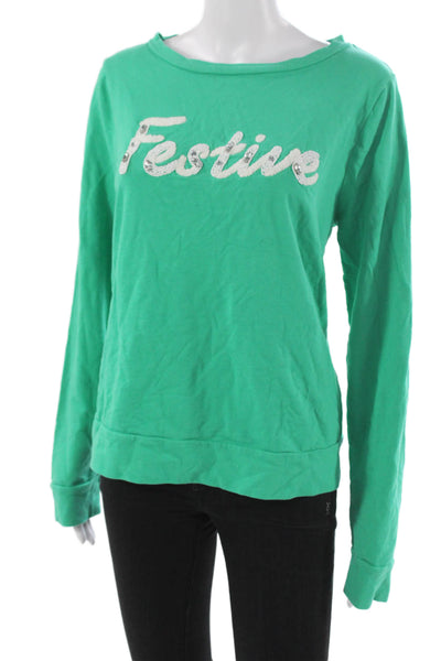 Lilly Pulitzer Women Green Cotton Boat Neck Long Sleeve Pullover Size L