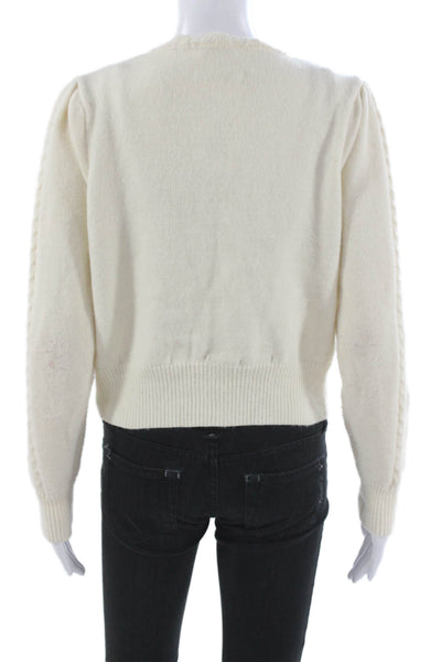 Storia Women Cardigan Floral Ivory Long Sleeve Round Neck Size M