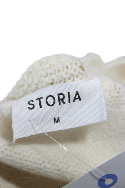 Storia Women Cardigan Floral Ivory Long Sleeve Round Neck Size M