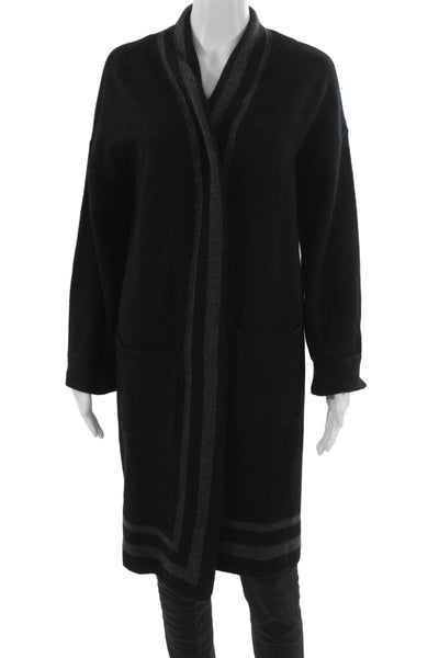 J. Mclaughlin Women Black Striped Merino Wool Collared Cardigan Size M
