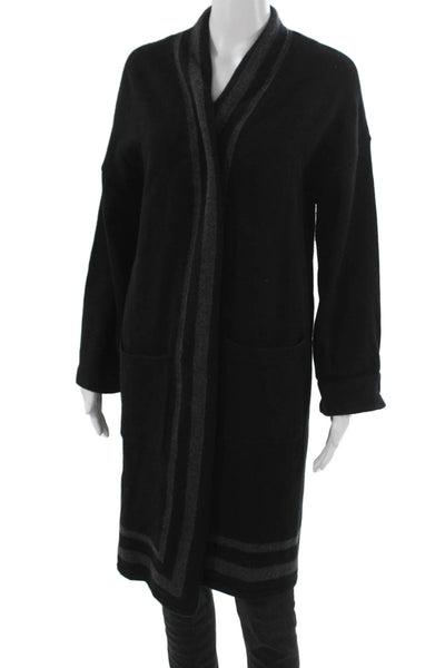 J. Mclaughlin Women Black Striped Merino Wool Collared Cardigan Size M