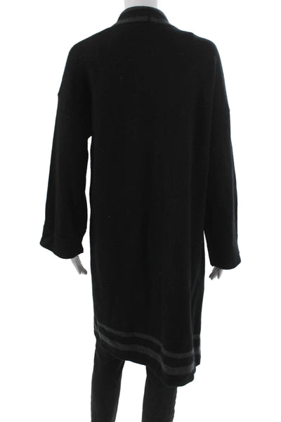 J. Mclaughlin Women Black Striped Merino Wool Collared Cardigan Size M
