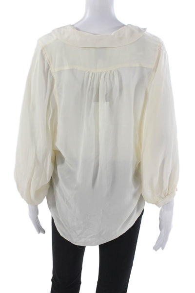 Odille Anthropologie Womens Silk Collared Button Ivory Blouse 3/4 Sleeve Size S