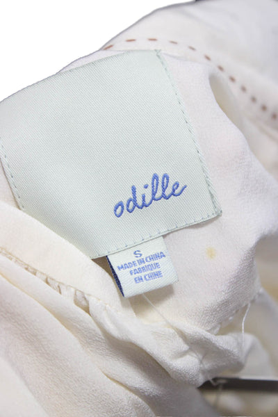 Odille Anthropologie Womens Silk Collared Button Ivory Blouse 3/4 Sleeve Size S