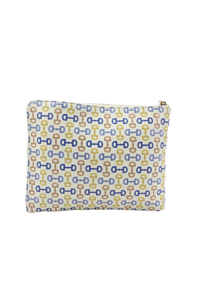J. Mclaughlin Womens Zip Around Bit Printed Leather Pouch Clutch Handbag White