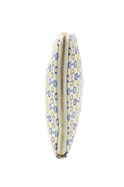 J. Mclaughlin Womens Zip Around Bit Printed Leather Pouch Clutch Handbag White