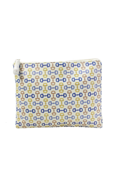 J. Mclaughlin Womens Zip Around Bit Printed Leather Pouch Clutch Handbag White