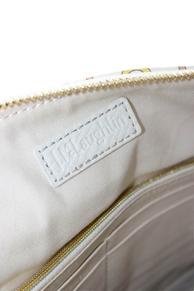 J. Mclaughlin Womens Zip Around Bit Printed Leather Pouch Clutch Handbag White