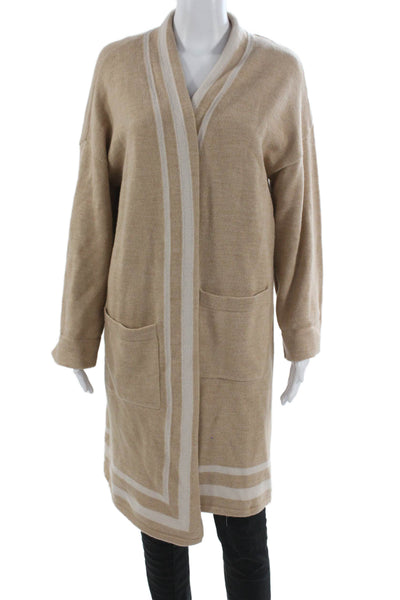 J. Mclaughlin Women Beige Merino Wool V-Neck Cardigan Long Sleeve Size M