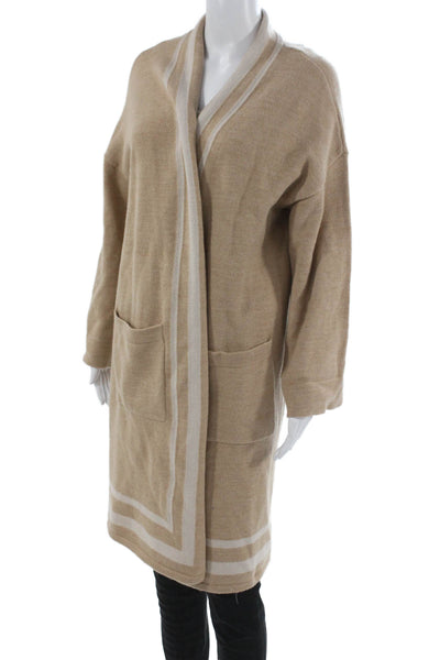 J. Mclaughlin Women Beige Merino Wool V-Neck Cardigan Long Sleeve Size M