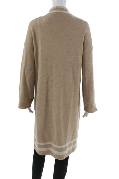 J. Mclaughlin Women Beige Merino Wool V-Neck Cardigan Long Sleeve Size M