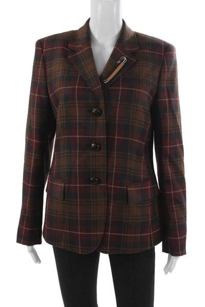 Lafayette 148 New York Women Multicolor Plaid Wool Blazer Size 10