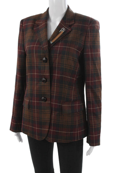 Lafayette 148 New York Women Multicolor Plaid Wool Blazer Size 10