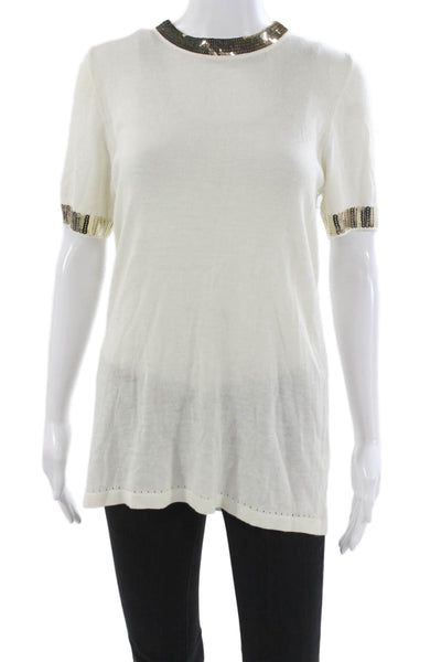 Duffield Lane Womens Pullover White Viscose Short Sleeve Round Neck Size L