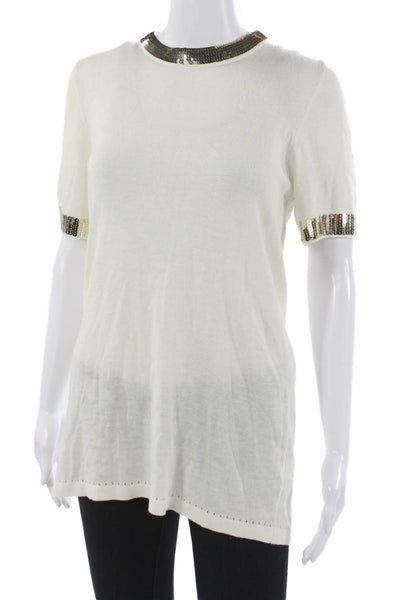 Duffield Lane Womens Pullover White Viscose Short Sleeve Round Neck Size L