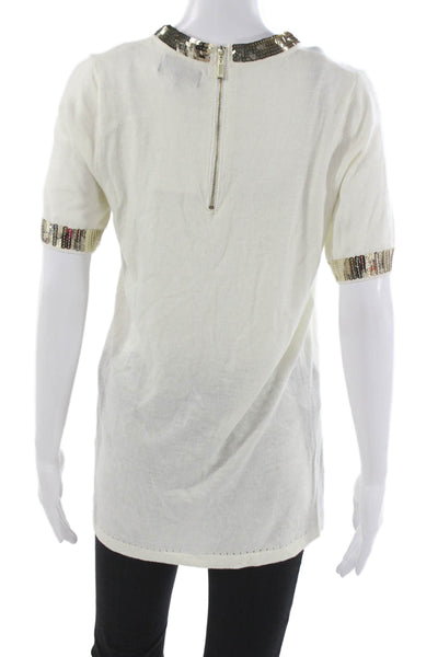 Duffield Lane Womens Pullover White Viscose Short Sleeve Round Neck Size L