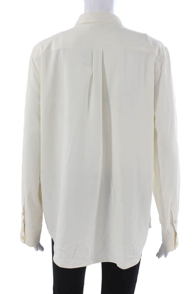 J. Mclaughlin Womens Silk Collared Button Blouse Ivory Long Sleeve Size L