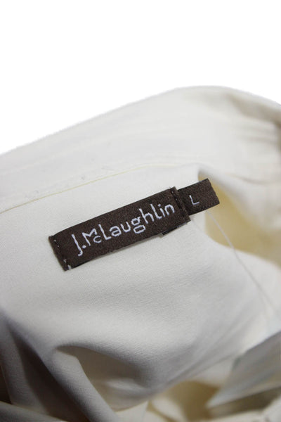 J. Mclaughlin Womens Silk Collared Button Blouse Ivory Long Sleeve Size L
