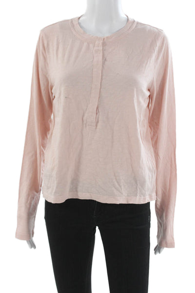 Z Supply Womens Basic Pink Henley Long Sleeve Cotton T-Shirt Size M