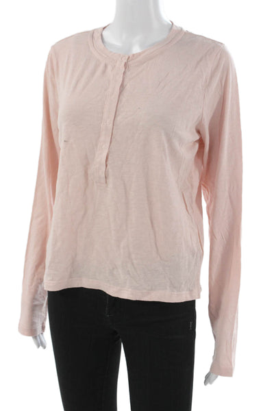 Z Supply Womens Basic Pink Henley Long Sleeve Cotton T-Shirt Size M
