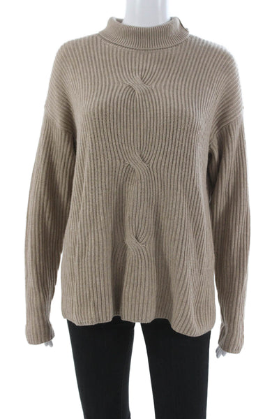 J. Mclaughlin Womens Mock Neck Pullover Sweater Beige Merino Cashmere Size M
