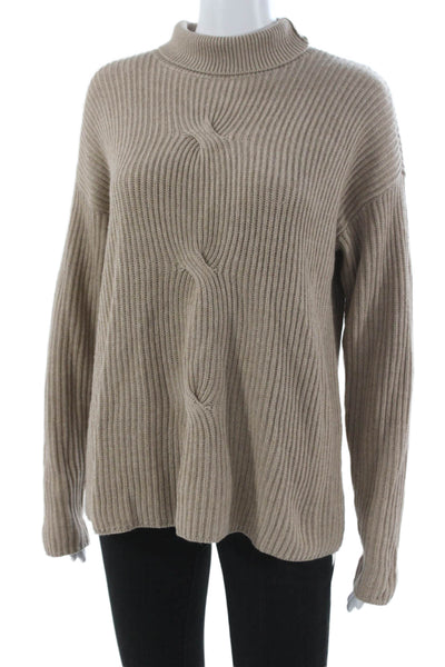 J. Mclaughlin Womens Mock Neck Pullover Sweater Beige Merino Cashmere Size M