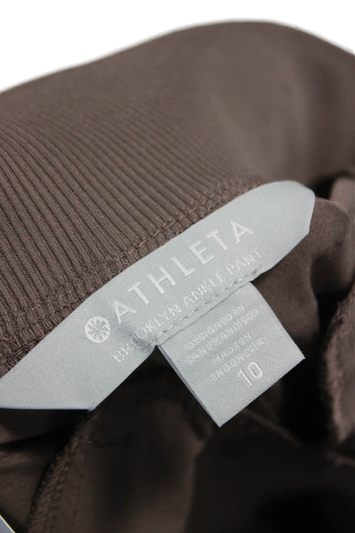 Athleta Women Ankle Pants Brown Polyester Pull On Solid Size 10