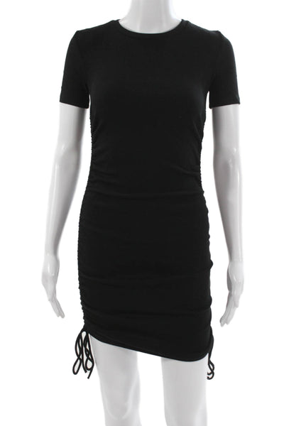 Zara Womens Bodycon Mini Dress Black Short Sleeve Crew Neck Cotton Size S
