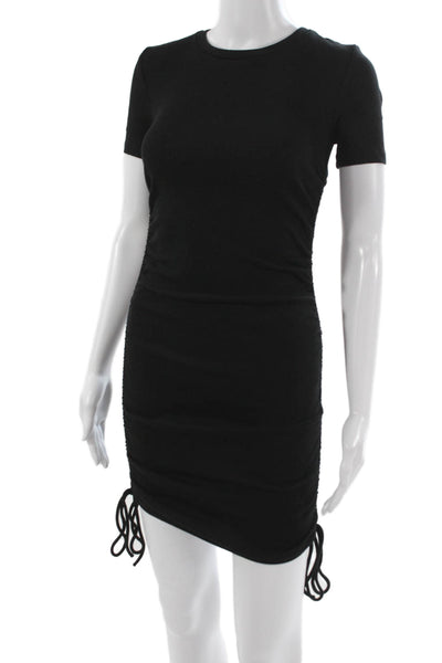 Zara Womens Bodycon Mini Dress Black Short Sleeve Crew Neck Cotton Size S