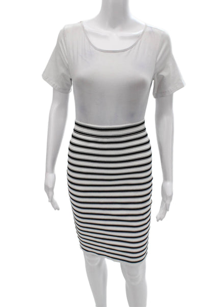 A.L.C. Womens Straight Pencil Skirt Black Knee Length Striped Size XS