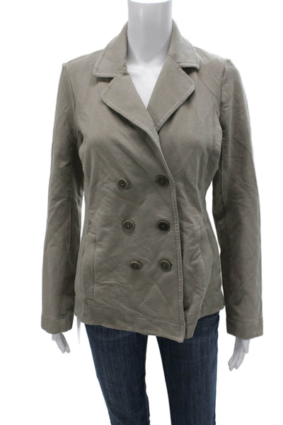 Eileen Fisher Women Pea Coat Green Organic Cotton Long Sleeve Petite Size S