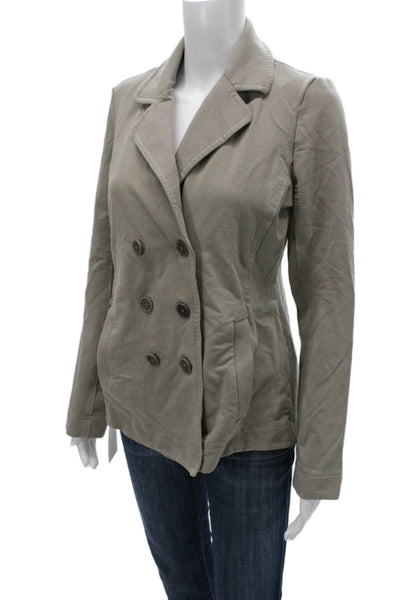 Eileen Fisher Women Pea Coat Green Organic Cotton Long Sleeve Petite Size S