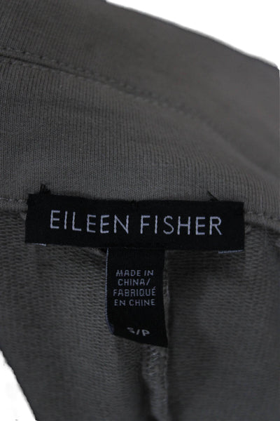 Eileen Fisher Women Pea Coat Green Organic Cotton Long Sleeve Petite Size S