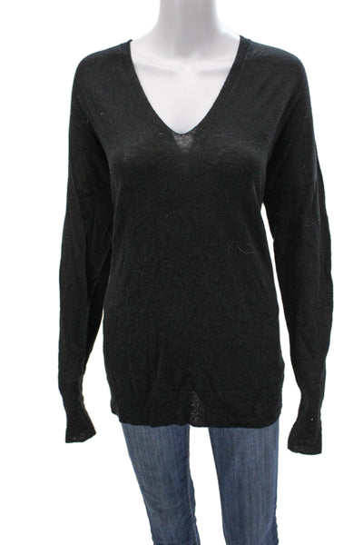 Vince Women Pullover Sweater V-Neck Black Wool Long Sleeve Size L