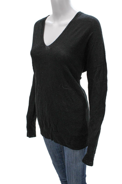 Vince Women Pullover Sweater V-Neck Black Wool Long Sleeve Size L