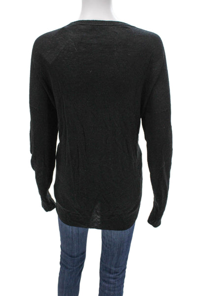 Vince Women Pullover Sweater V-Neck Black Wool Long Sleeve Size L