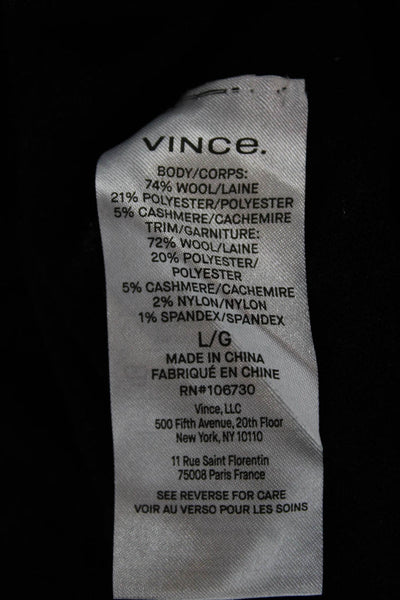 Vince Women Pullover Sweater V-Neck Black Wool Long Sleeve Size L