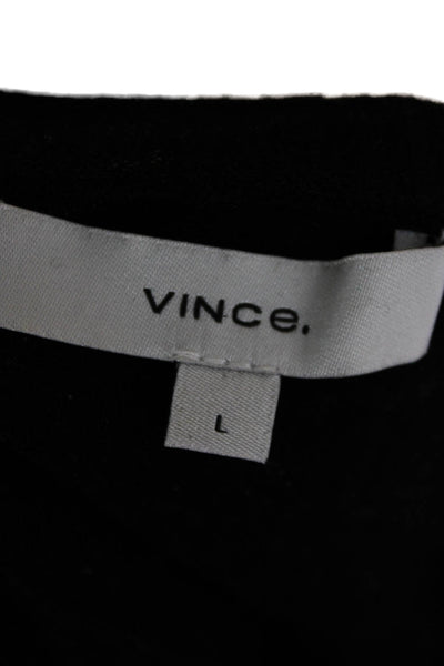 Vince Women Pullover Sweater V-Neck Black Wool Long Sleeve Size L