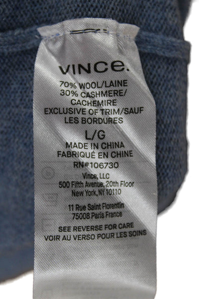 Vince Women Pullover Sweater Blue Scoop Neck Long Sleeve Wool Size L