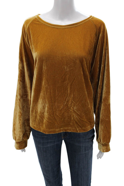 Lilla P Women Basic Gold Boat Neck Long Sleeve Blouse Size XL