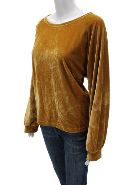 Lilla P Women Basic Gold Boat Neck Long Sleeve Blouse Size XL