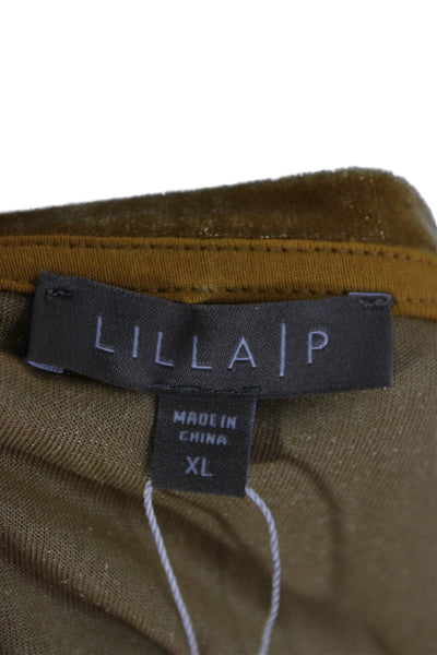 Lilla P Women Basic Gold Boat Neck Long Sleeve Blouse Size XL