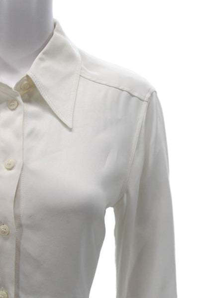 Zara Women Silk Collared White Button-Up Long Sleeve Basic Top Size M