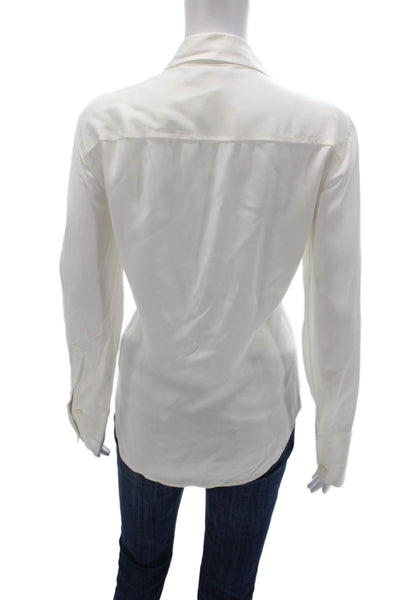 Zara Women Silk Collared White Button-Up Long Sleeve Basic Top Size M